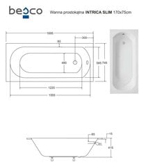 Vanna Besco Intrica Slim, 170x75 cm cena un informācija | Vannas | 220.lv