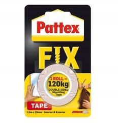 Pattex FIX 120 kg Divpusējā lente 1,5 m x 19 mm cena un informācija | Rokas instrumenti | 220.lv