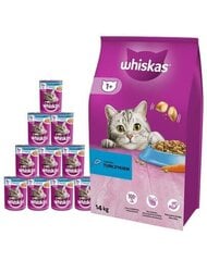 Whiskas Adult sausā barība ar tunci un dārzeņiem + konservu komplekts ar tunci, 14kg/24x400 g cena un informācija | Sausā barība kaķiem | 220.lv