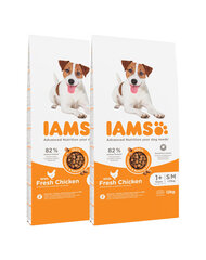 Iams ProActive Health pieaugušiem vidējo un mazu šķirņu suņiem, ar vistu, 2x12 kg cena un informācija | Sausā barība suņiem | 220.lv