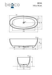 Vonia Besco Mexa Blue Wave, 170 x 78 cm, su juodu dangteliu цена и информация | Ванны | 220.lv