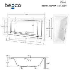 Vonia Besco Intima, 150 x 85 cm, dešininė, su juoda apdaila цена и информация | Ванны | 220.lv