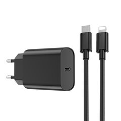 WIWU sienas lādētājs Wi-U001 PD 20W 1x USB-C melns + kabelis USB-C - gaismas ning cena un informācija | Lādētāji un adapteri | 220.lv