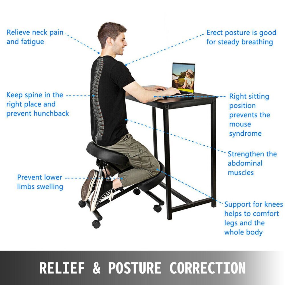 Ergonomiska ceļgalu taburete Vevor, PVC, melna цена и информация | Biroja krēsli | 220.lv