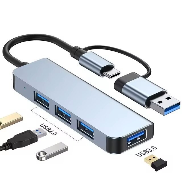 USB C centrmezgls, USB sadalītājs, 4 in-2, USB paplašinātājs ar 1 USB pieslēgvietu, 1 USBC portu cena un informācija | Savienotājkabeļi | 220.lv