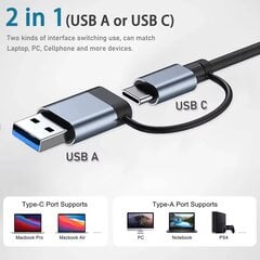 USB-концентратор C, USB-разветвитель, 4-в-2, USB-удлинитель с 1 портами USB, 1 порт USBC цена и информация | Кабели для телефонов | 220.lv