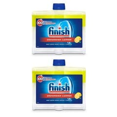 FINISH Dual Action Lemon kopšanas līdzeklis trauku mazgāšanas mašīnai, 2 x 250 ml cena un informācija | Trauku mazgāšanas līdzekļi | 220.lv