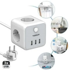 Удлинитель Tessan 3 розетки + 3 USB, 1,5 м с разъемом цена и информация | Кабели и провода | 220.lv