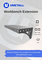 Darba galda pagarinājums 600 x 300 x 200 mm, 4 mm, M16 aksesuārs metināšanas darba vietai, darba galda organizēšanas sistēma, darba galdu sistēmas Umetalli NOVA cena un informācija | Rokas instrumenti | 220.lv