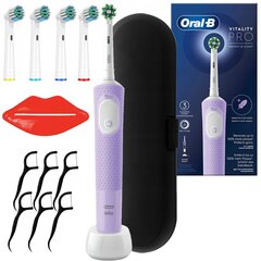 Oral-B Vitality Pro D103 Lilac Violet + rezerves uzgaļi + melns futrālis + zobu bakstāmie + iemutiņš cena un informācija | Elektriskās zobu birstes | 220.lv