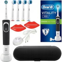 Oral-B Oral-B Vitality 100 melns + 4 uzgaļi + futrālis + 2x iemutiņš цена и информация | Электрические зубные щетки | 220.lv