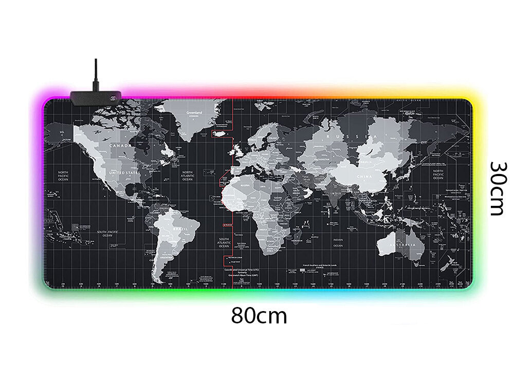 Apgaismots LED spēļu peles paliktnis, 80 x 30 cm cena un informācija | Peles | 220.lv