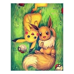 Gleznošana pēc skaitļiem ar rāmi Attēli gleznošanai - Pokemon, Pikachu un Eevee 40x50 cm cena un informācija | Gleznas pēc numuriem | 220.lv