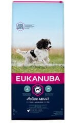 Eukanuba Active Adult Medium Breed ar mājputnu gaļu, 12 kg cena un informācija | Sausā barība suņiem | 220.lv