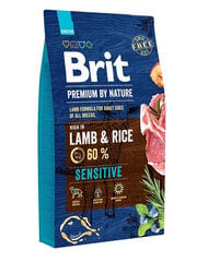 Brit Premium By Nature Sensitive Lamb ar jēru, 15 kg + mitrā barība ar jēru, 6x400 g cena un informācija | Sausā barība suņiem | 220.lv