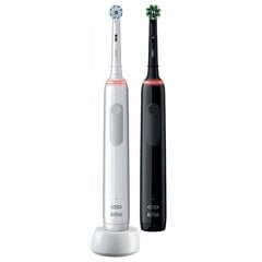 Oral-B Pro 3 3900 Black+White zobu birste Divu zobu birsteņu komplekts + 4 precīzijas rezerves. cena un informācija | Elektriskās zobu birstes | 220.lv