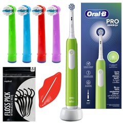 Oral-b Pro Junior 6+ zaļā zobu birste + 4x EB-10A Color rezerves uzgalis cena un informācija | Elektriskās zobu birstes | 220.lv