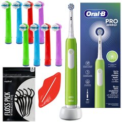 Oral-b Pro Junior 6+ zaļā zobu birste + 8x EB-10A krāsu rezerves uzgalis cena un informācija | Elektriskās zobu birstes | 220.lv