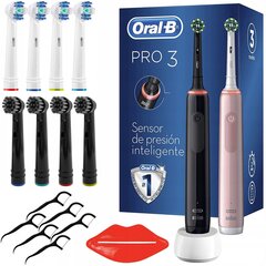 Oral-B Pro 3 3900N Black+Pink Divu iepakojumu komplekts + precision w/a + 3d white zam zobu birste cena un informācija | Elektriskās zobu birstes | 220.lv