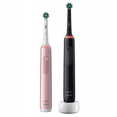 Oral-B Pro 3 3900N Black+Pink Zobu birste divu iepakojumu komplekts + precision w/a + melns un rozā futrālis cena un informācija | Elektriskās zobu birstes | 220.lv