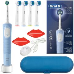 Oral-B Vitality Pro D103 Blue zobu birste + zils futrālis + 4 rezerves uzgaļi + 2 izspiedēji цена и информация | Электрические зубные щетки | 220.lv