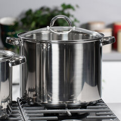 Кастрюля STOCKPOT из нержавеющей стали со стеклянной крышкой, 13 л. цена и информация | Кастрюли, скороварки | 220.lv