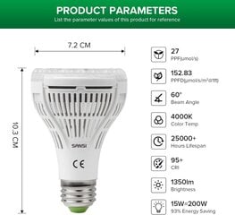 Sansi S-3 LED augu lampa, 2 gab. cena un informācija | Diedzēšanas trauki, augu lampas | 220.lv