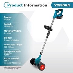 Электрическая газонокосилка ручная для Makita 18V аккумуляторная садовая газонокосилка с регулируемой длиной с 1 батареями. цена и информация | Газонокосилки | 220.lv