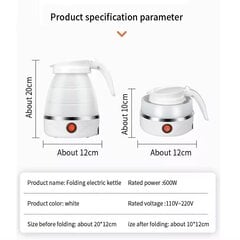 Складной электрический чайник мощностью 600 Вт, 220 В/110 В, бытовая техника, силиконовый портативный дорожный чайник, сохраняющий тепло. цена и информация | Электрочайники | 220.lv