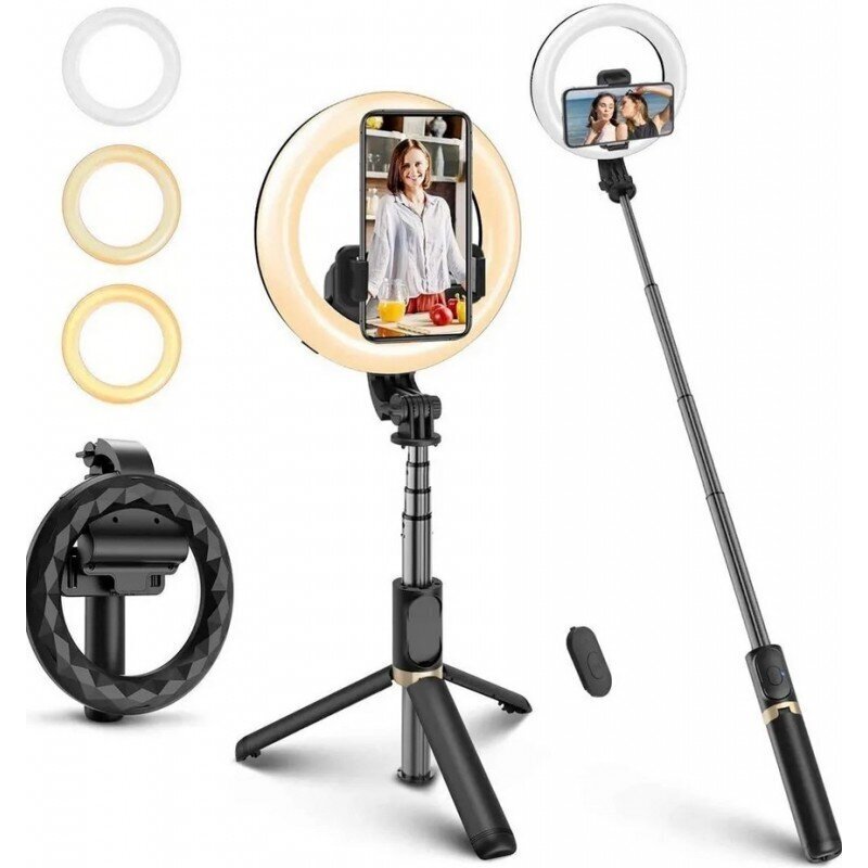 Pašbildes nūja ar gredzenveida lampu LED — 2 in1 cena un informācija | Selfie Sticks | 220.lv