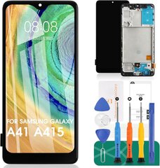 Samsung Galaxy A41 rezerves ekrāna skārienjūtīgā ekrāna SM-A415F remonta komplekts ar rāmi (melns, OLED) cena un informācija | Ekrāna aizsargstikli | 220.lv