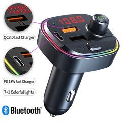 FM Bluetooth modulators ar 2 USB / usb c tipa savienojumiem un regulējamu apgaismojumu cena un informācija | FM Modulatori | 220.lv