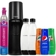 SodaStream Terra Black sūcējs ar 2 pudelēm + pepsi + mirinda + 7up cena un informācija | Gāzētā ūdens aparāti | 220.lv