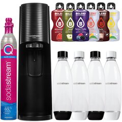 SodaStream Terra Black viena pudele + SodaStream PET pudeles 1 L melna+balta Fuse divpakete + Sodastream Pet White 1 litra pudele (dek) + bolero cena un informācija | Gāzētā ūdens aparāti | 220.lv