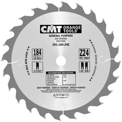 291.184.24E CMT Пила по дереву 184x16x24Z / универсальная пила цена и информация | Пилы, циркулярные станки | 220.lv