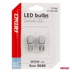 LED spuldzes T10 W5W 2*3020 SMD 12/24V balta cena un informācija | Auto spuldzes | 220.lv