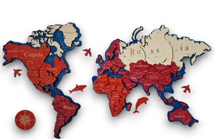 3D pasaules karte, bordo sarkana cena un informācija | Pasaules kartes | 220.lv