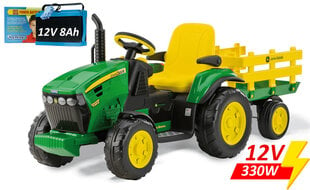 Vienvietīgs bērnu elektriskais traktors Peg Perego John Deere Ground Force, zaļš/dzeltens cena un informācija | Bērnu elektroauto | 220.lv