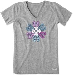 Женская футболка Life Is Good Flower Crusher Vee T-Shirt Elegance and Comfort Grey S цена и информация | Женские футболки | 220.lv