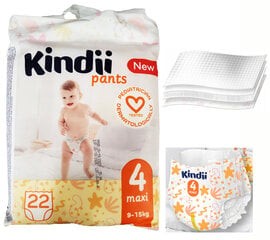 KINDII 4.izmēra MAXI bērnu autiņbiksītes 9-15 kg, 22 gb cena un informācija | Mitrās salvetes, vienreizlietojamie paladziņi | 220.lv