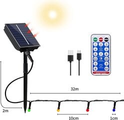 Hongtang 3W8 Saules gaismas 300 LED, 32 m cena un informācija | Āra apgaismojums | 220.lv