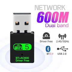 USB WiFi + Bluetooth 5.0 adapteris, 600 Mbps cena un informācija | Rūteri (maršrutētāji) | 220.lv