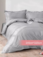 Premium Stripe sudraba satīna kokvilna, 4-daļīgs gultas veļas komplekts, Karna Home Hotel Line, 200x220 cena un informācija | Gultas veļas komplekti | 220.lv