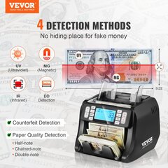 Аппарат для пересчета денег Vevor, USD-EUR, LCD цена и информация | Детекторы валют | 220.lv