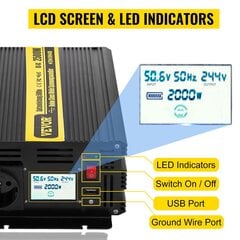 Tīrs sinusoidālais invertors Vevor GYS-2500 W cena un informācija | Saules paneļi, komponentes | 220.lv