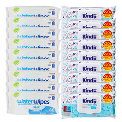 Komplekts mitrās salvetes zīdaiņiem Kindii un WaterWipes 2x9 cena un informācija | Mitrās salvetes, vienreizlietojamie paladziņi | 220.lv