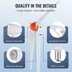 Генератор Horisontaals teljega tuulegenerator Vevor 12В 500Вт, 3 лаборатории цена и информация | Электрогенераторы | 220.lv