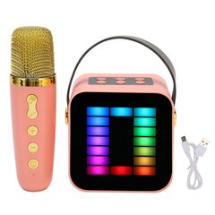 Mini karaoke mašīnas komplekts RGB pikapa gaismas digitālās apstrādes mikroshēmas pārnēsājams Bluetooth skaļrunis ar rozā mikrofonu cena un informācija | Skaļruņi | 220.lv