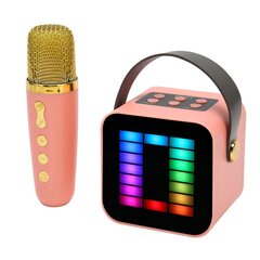 Mini karaoke mašīnas komplekts RGB pikapa gaismas digitālās apstrādes mikroshēmas pārnēsājams Bluetooth skaļrunis ar rozā mikrofonu cena un informācija | Skaļruņi | 220.lv