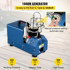 Электрический высоконапорный воздушный компрессор Vevor, 1800 W, 4500 PSI, 2800 об/мин цена и информация | Компрессоры | 220.lv